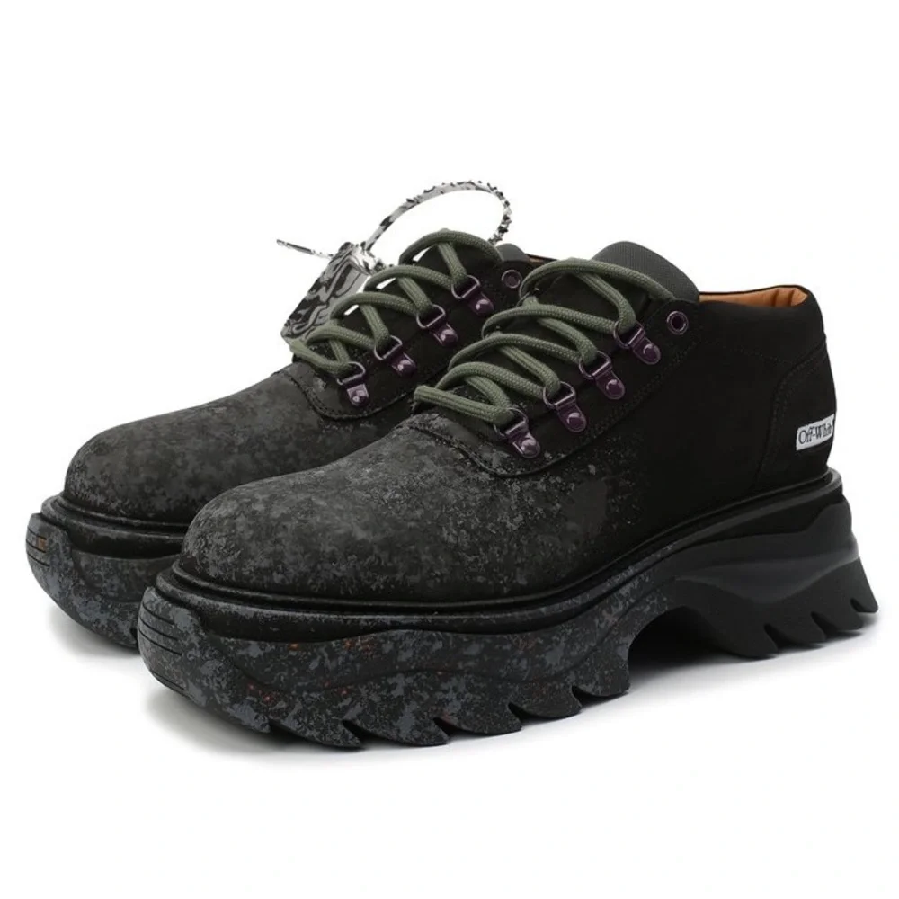 Off-White Ridged Chunky Lug Sole Paint Splatter Sneakers 44 Mens 11 Black Grey